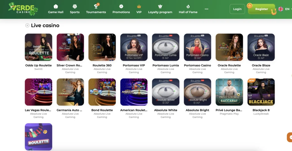 secțiunea live casino